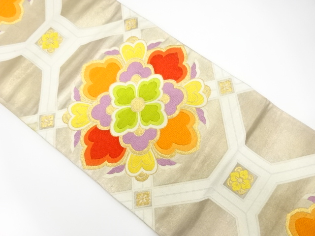 JAPANESE KIMONO / ANTIQUE FUKURO OBI / SILK / WOVEN DIAGONAL GRID